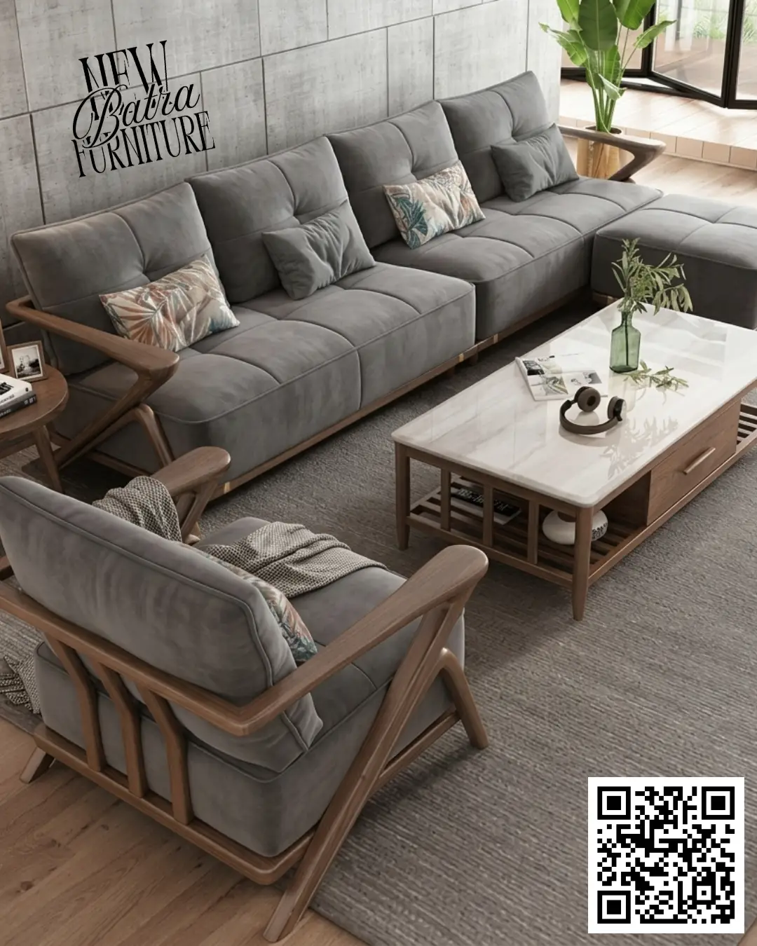 Sofa set featuring a light wood frame