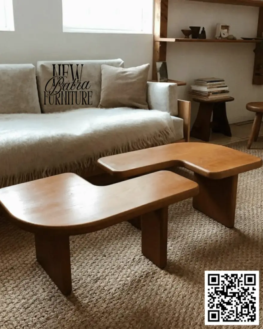 Unique organic shape and sturdy wooden legs.