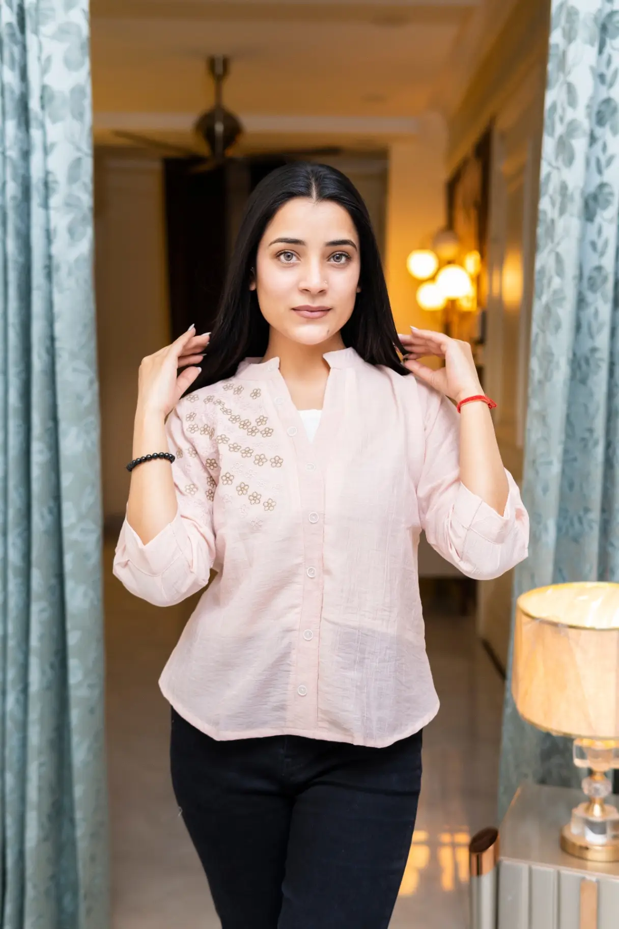 Elegant Embroidered Button-Down Casual Top view 2