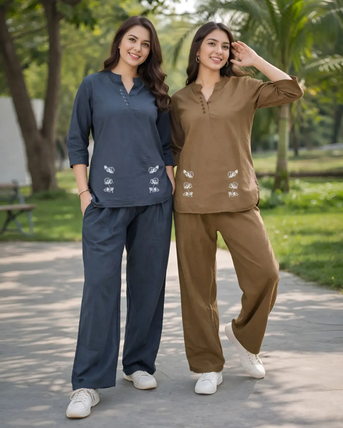 Women's Cotton Embroidered 2-Piece Co-ord Set