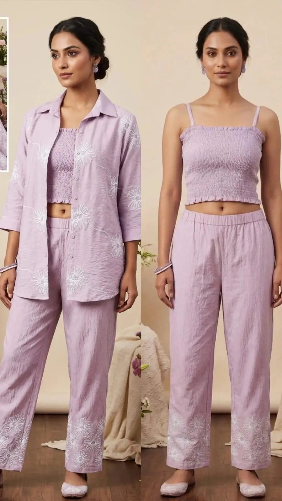 Women’s 3-Piece Lavender Smocked Floral Co-ord Set