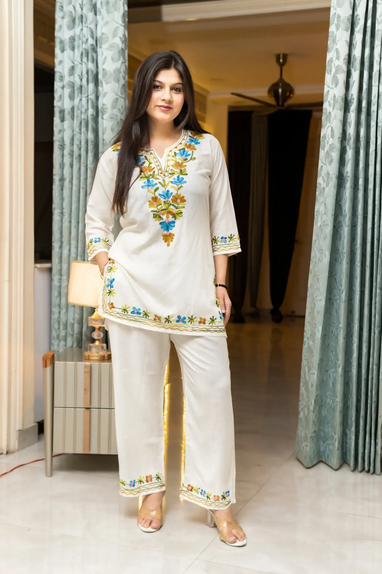 Floral Artisanal Kashmiri Embroidered Co-ord Set view 2