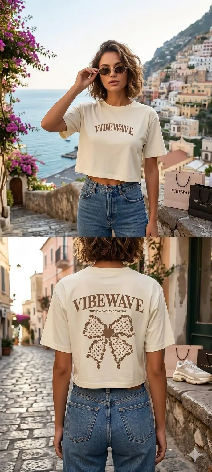 Retro "Vibewave" Statement Crop Top