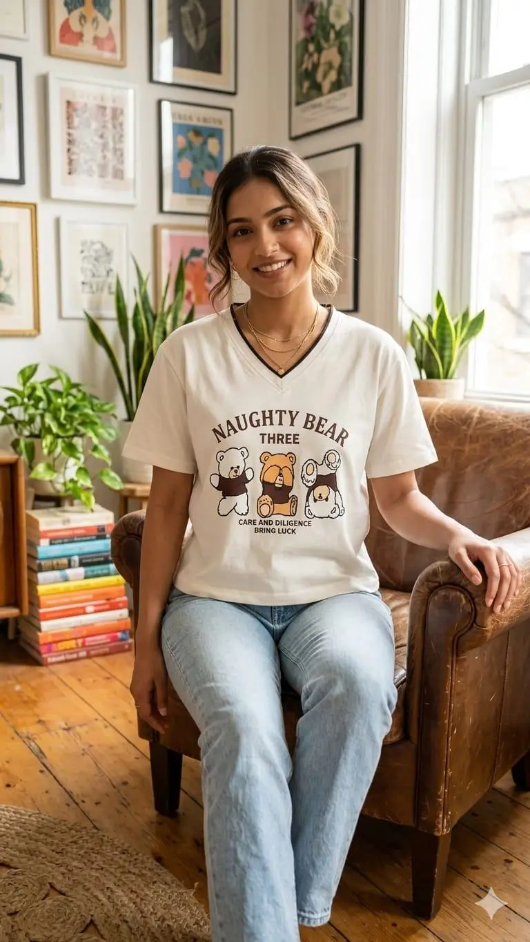 Vintage Cream Teddy Bear Varsity T-shirt