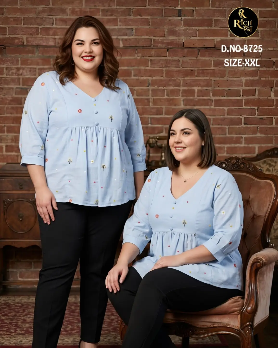 Floral Motif Empire-Waist Plus Size Top