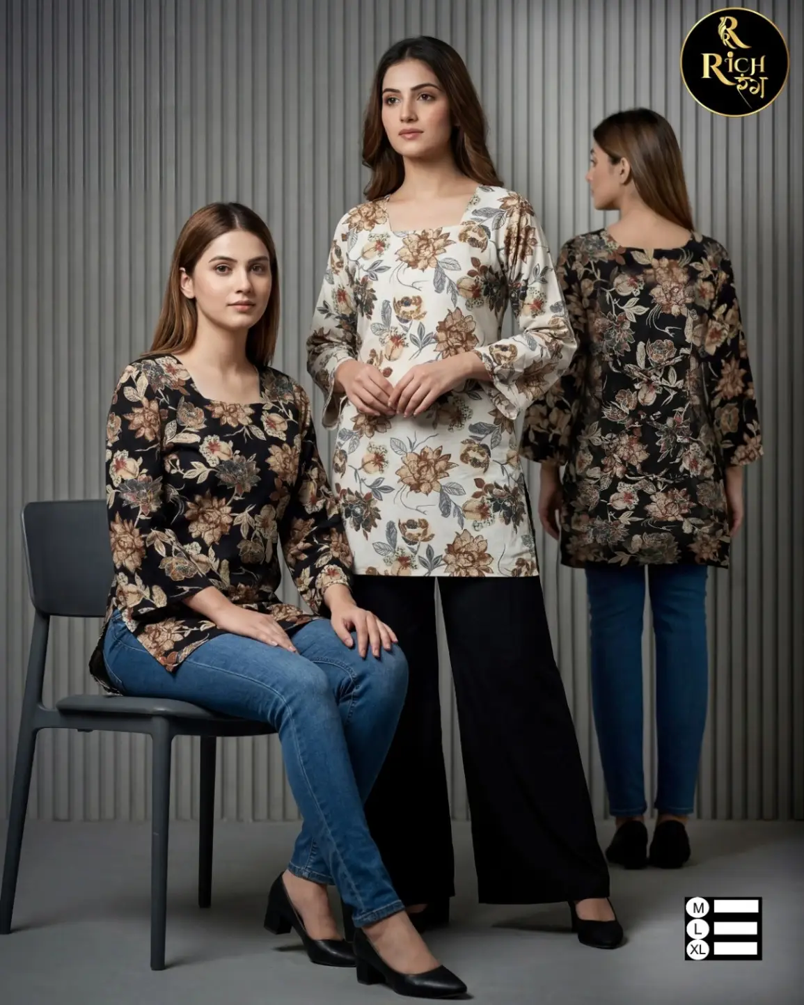 Vintage Floral Short Kurtis with Cinch-Back Detail