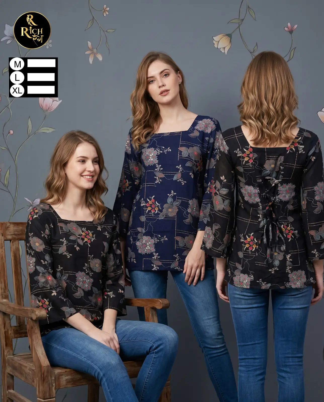 Midnight Meadow Lace-Back Short Kurti