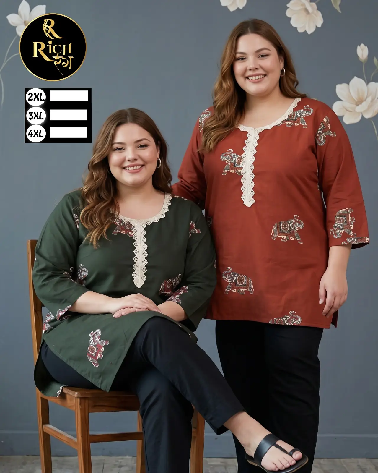 Royal Heritage Lace-Placket Plus Size Kurti