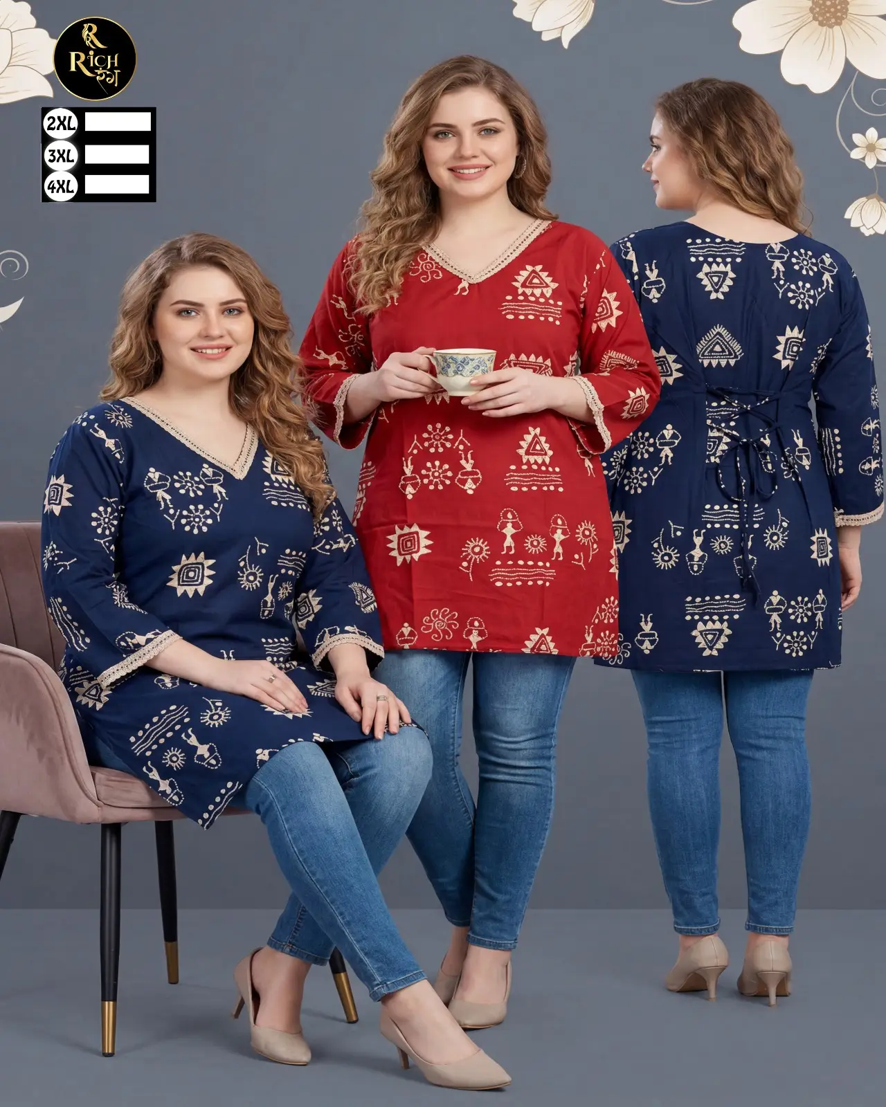 Tribal Tales Lace-Up Plus Size Kurti