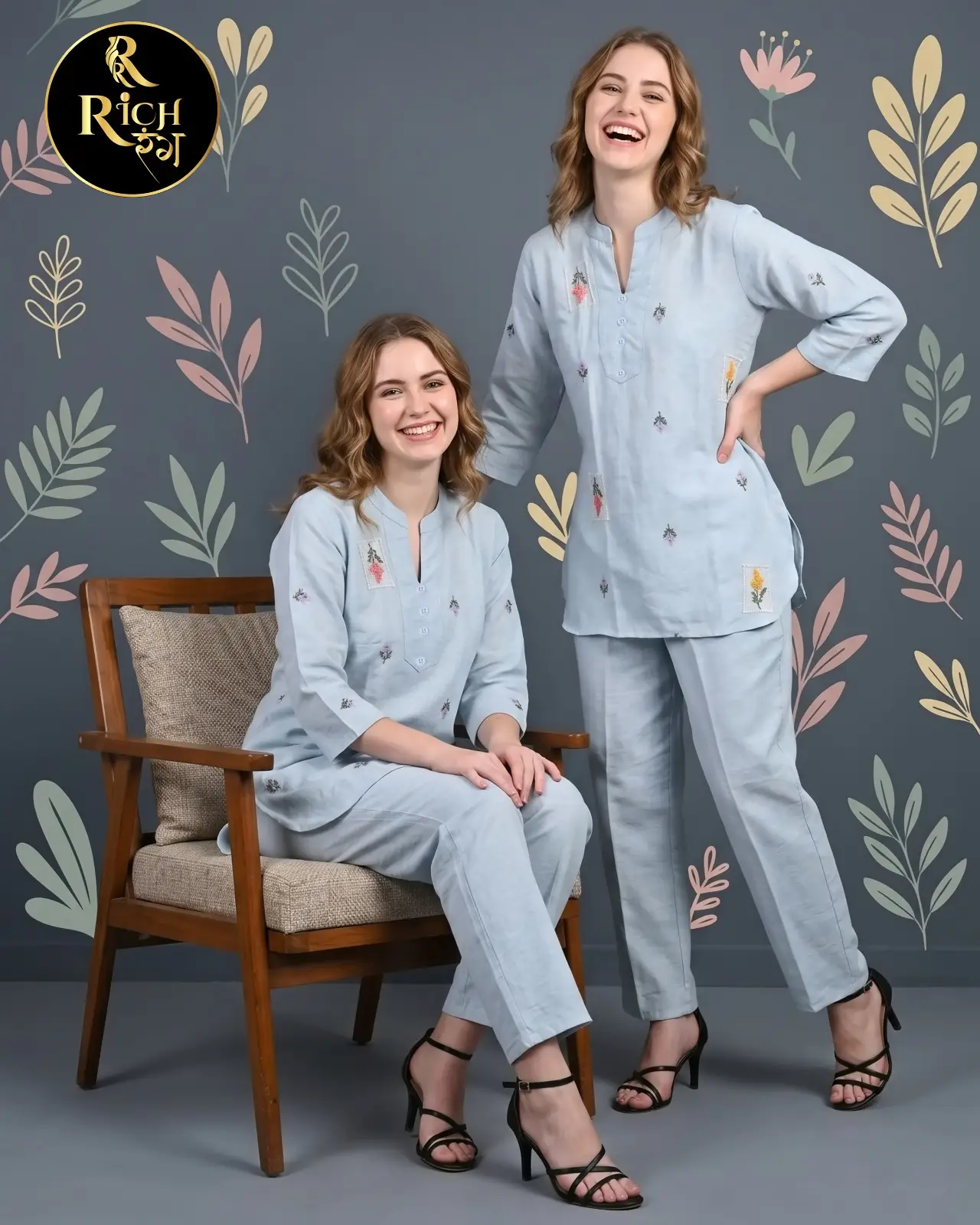 Powder Blue Mandarin Collar Co-ord Set