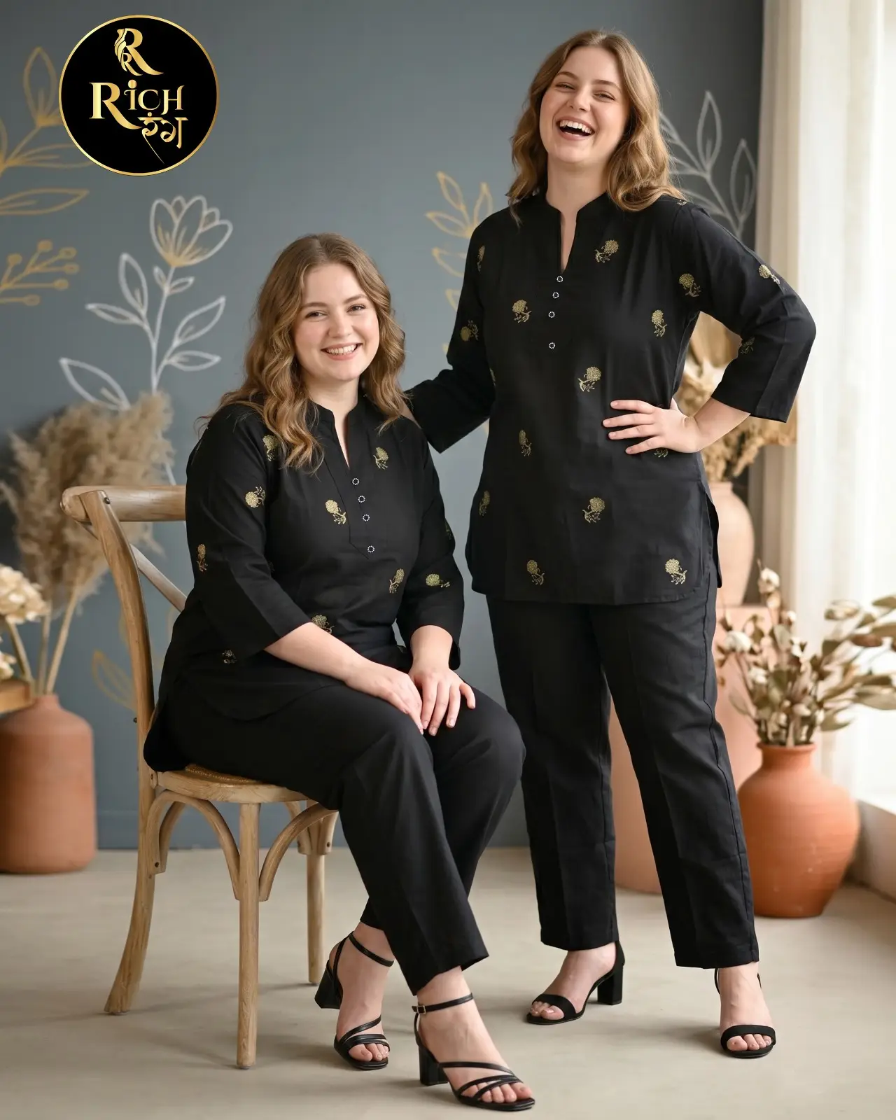 Midnight Gilded Mandarin Collar Co-ord Set