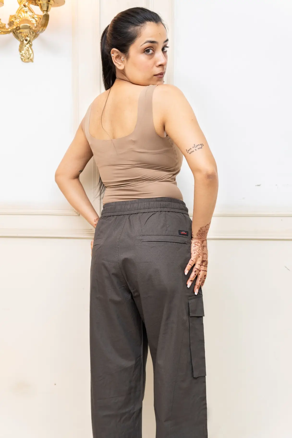 Charcoal Carbon Wide-Leg Cargo Trousers with Asymmetric Flap Pockets