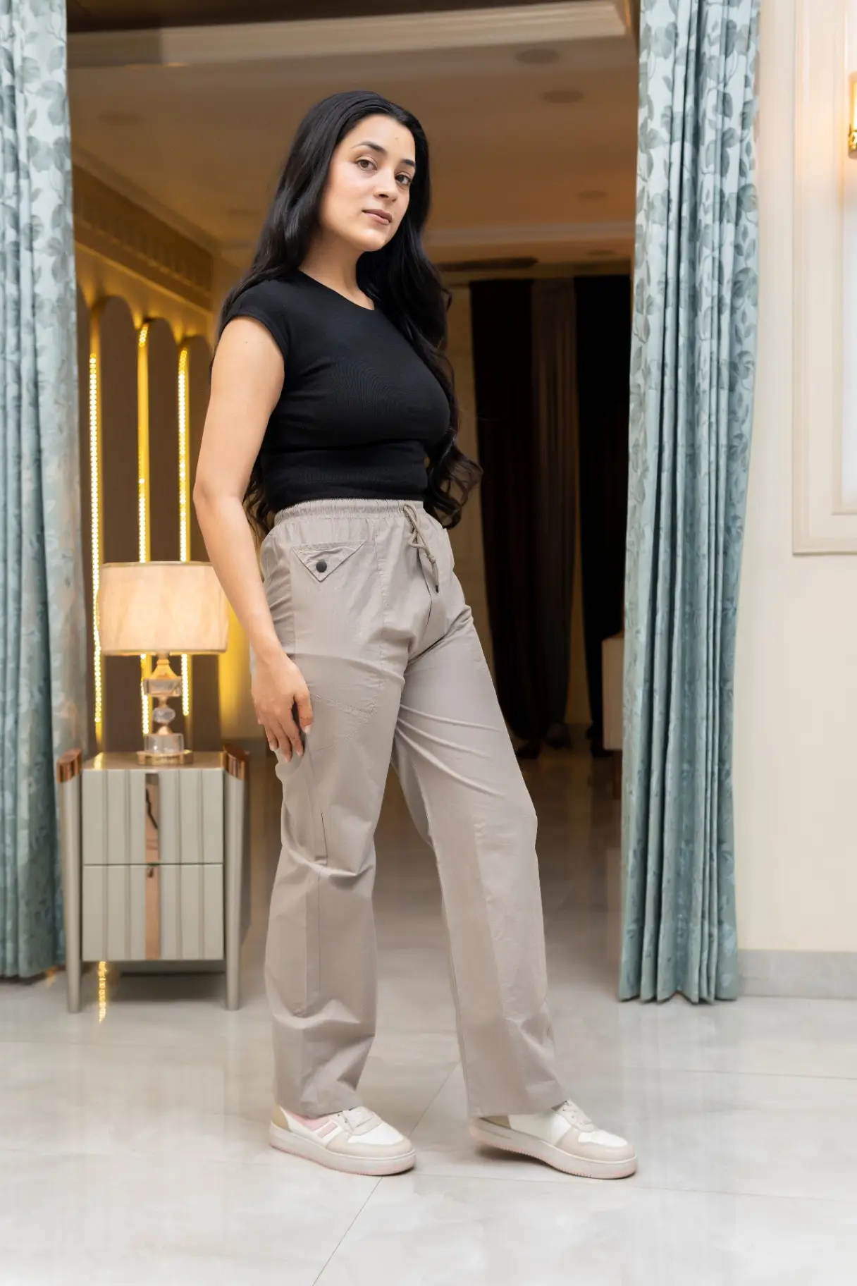 Slate Gray Utility Trousers with Flap Pocket Accents