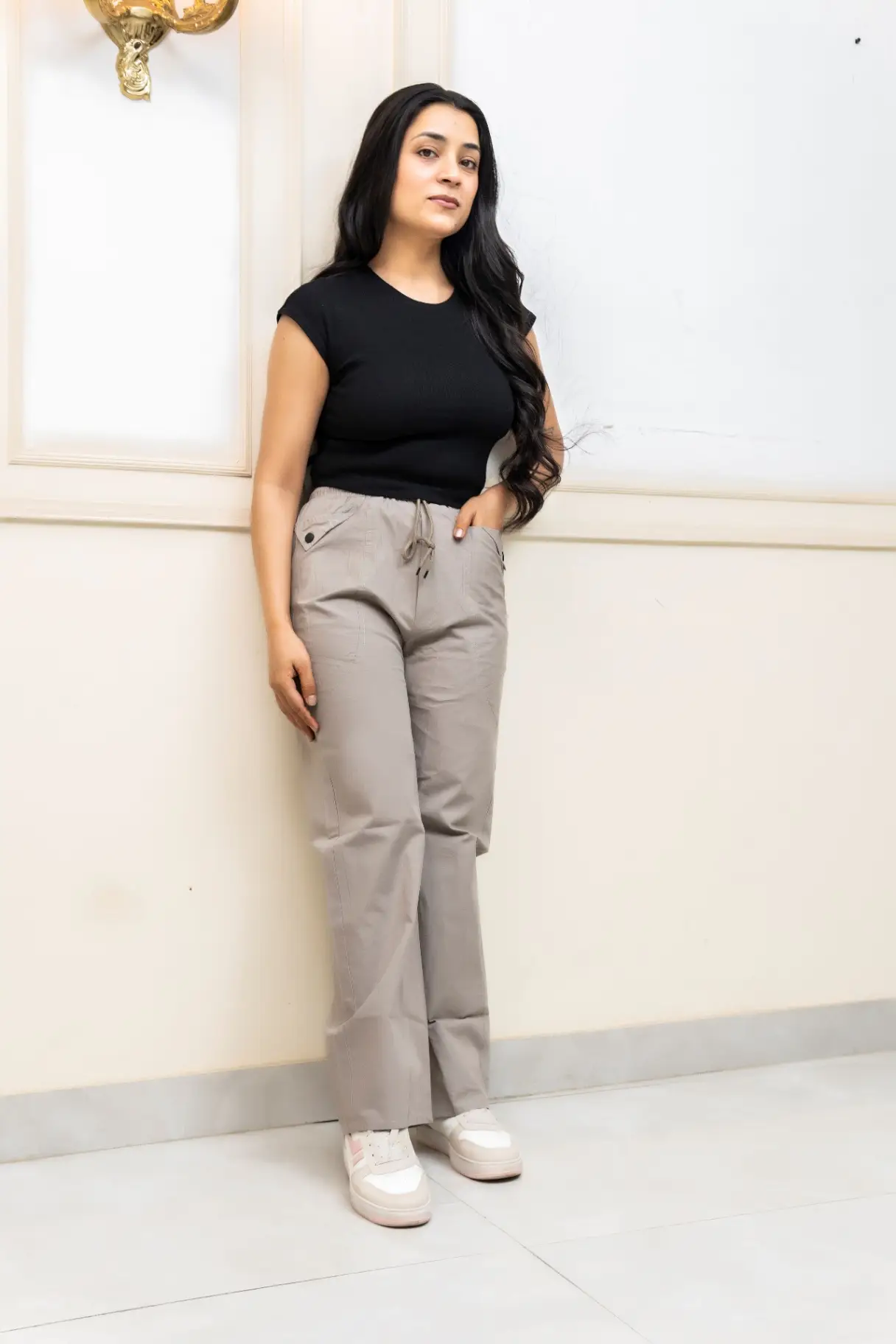 Slate Gray Utility Trousers with Flap Pocket Accents view 2