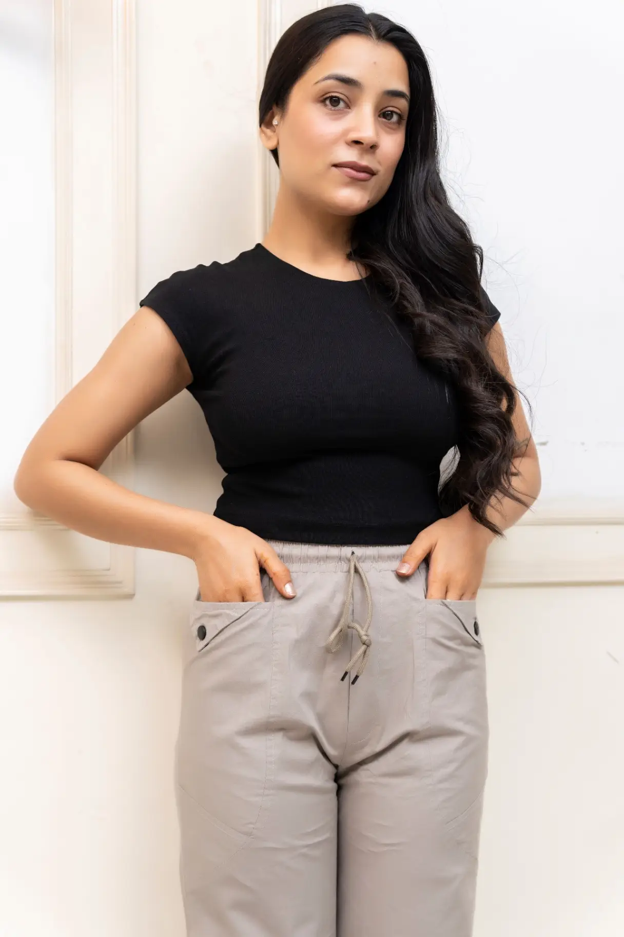Slate Gray Utility Trousers with Flap Pocket Accents view 3