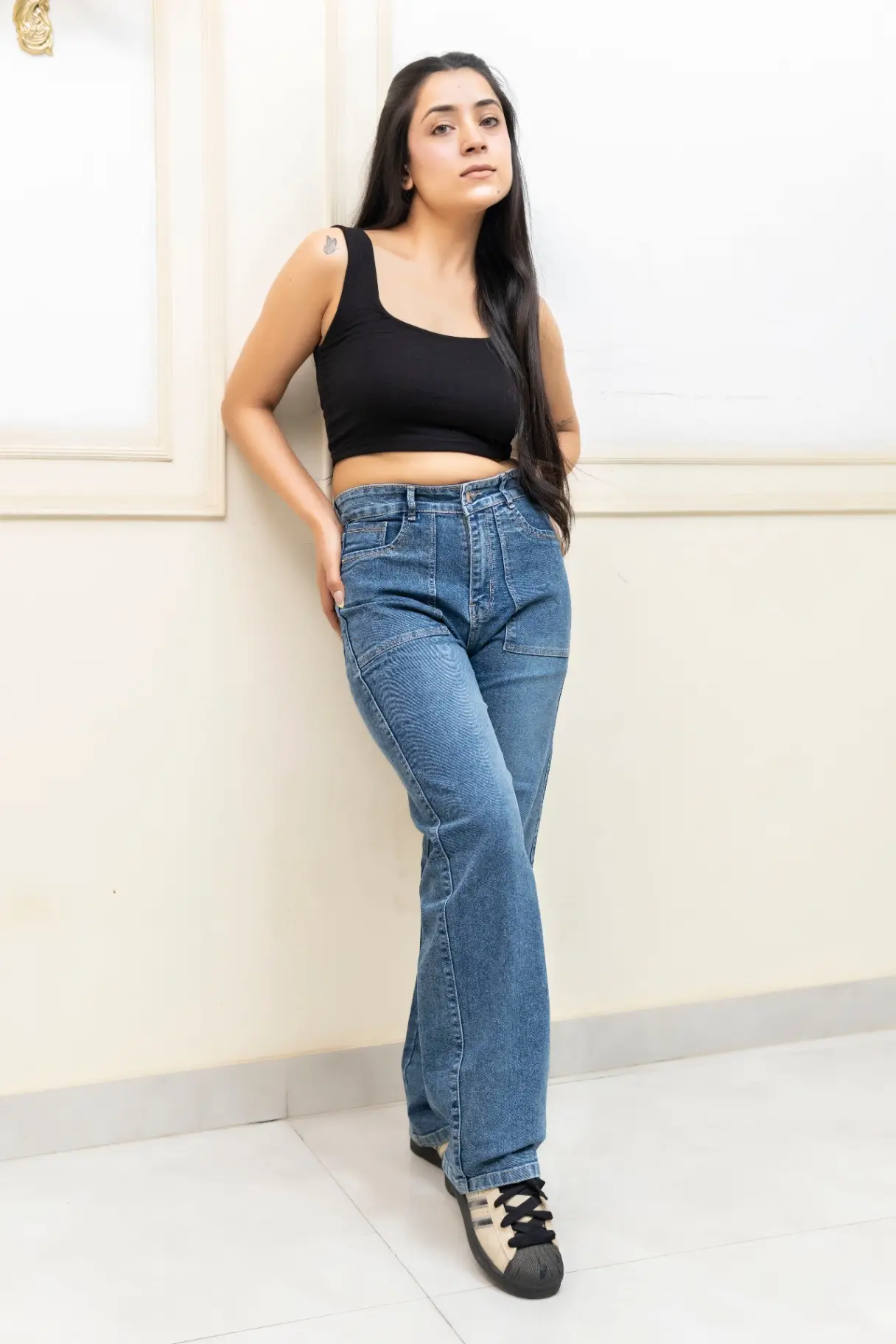 High-Rise Relaxed Wide-Leg Jeans in Mid Wash view 2