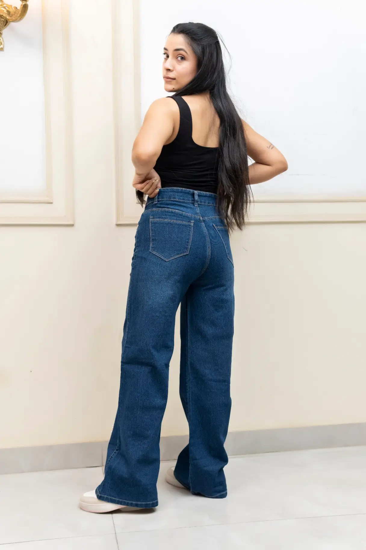 High-Waisted Bow Embellished Wide-Leg Jeans view 3