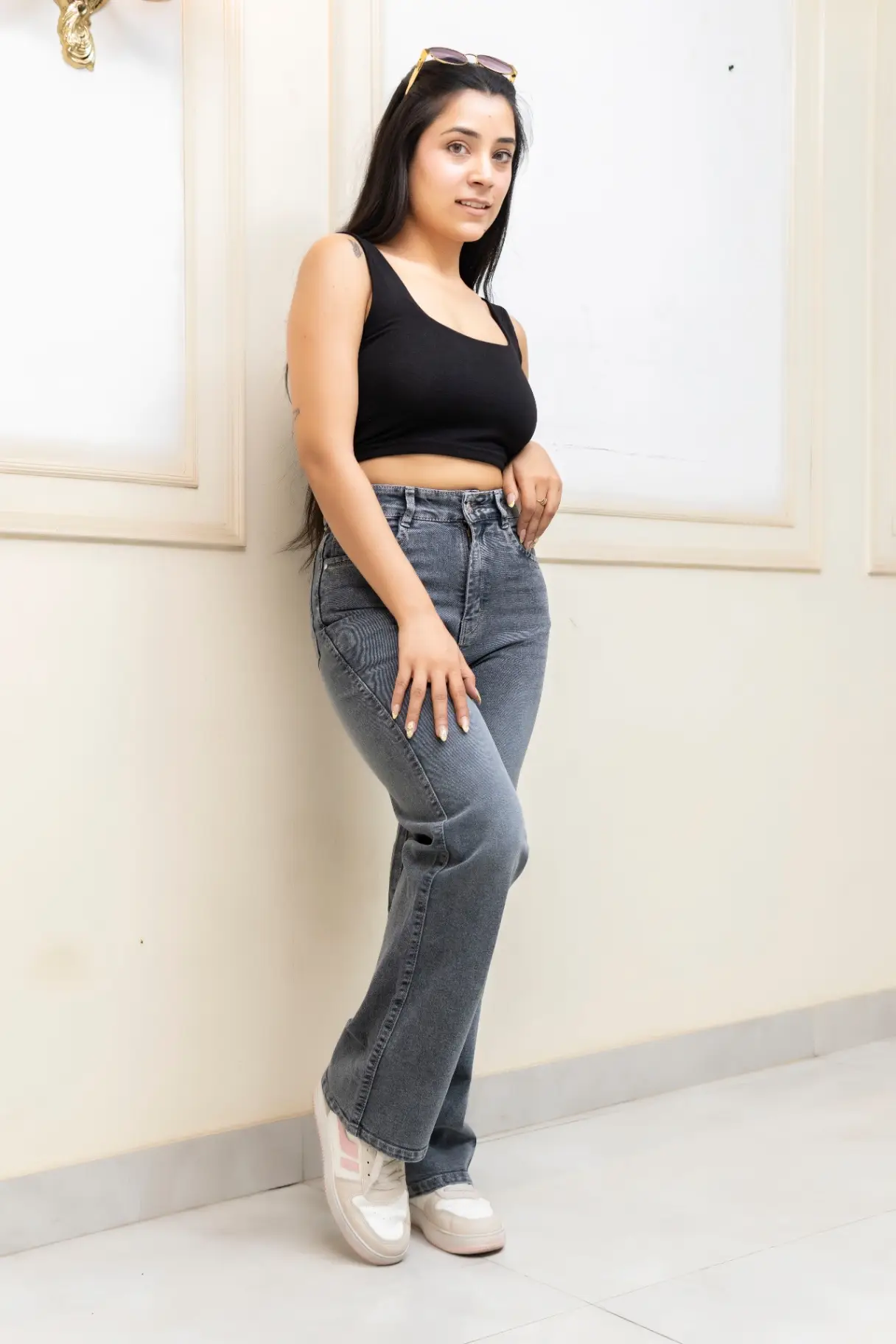High-Rise Wide-Leg Jeans in Charcoal Acid Wash view 4