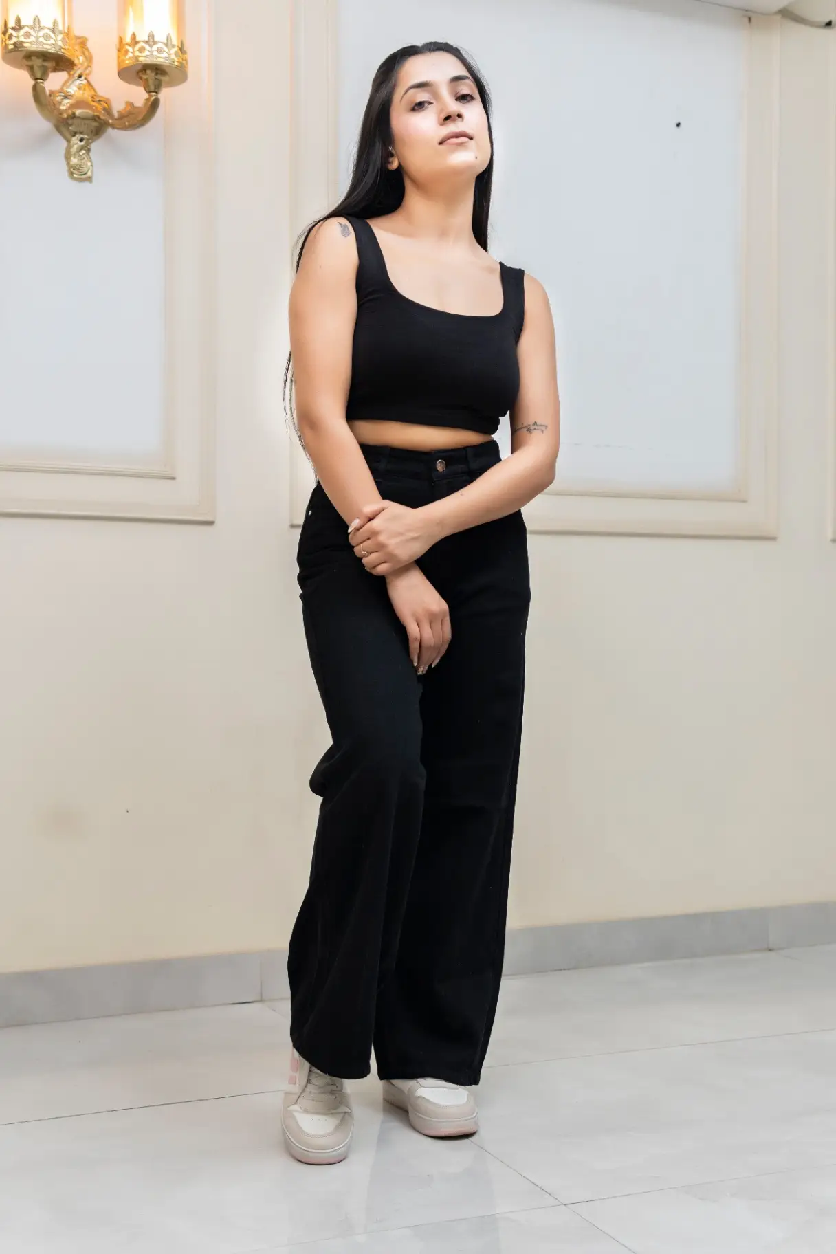High-Rise Wide-Leg Jeans in Solid Jet Black view 2
