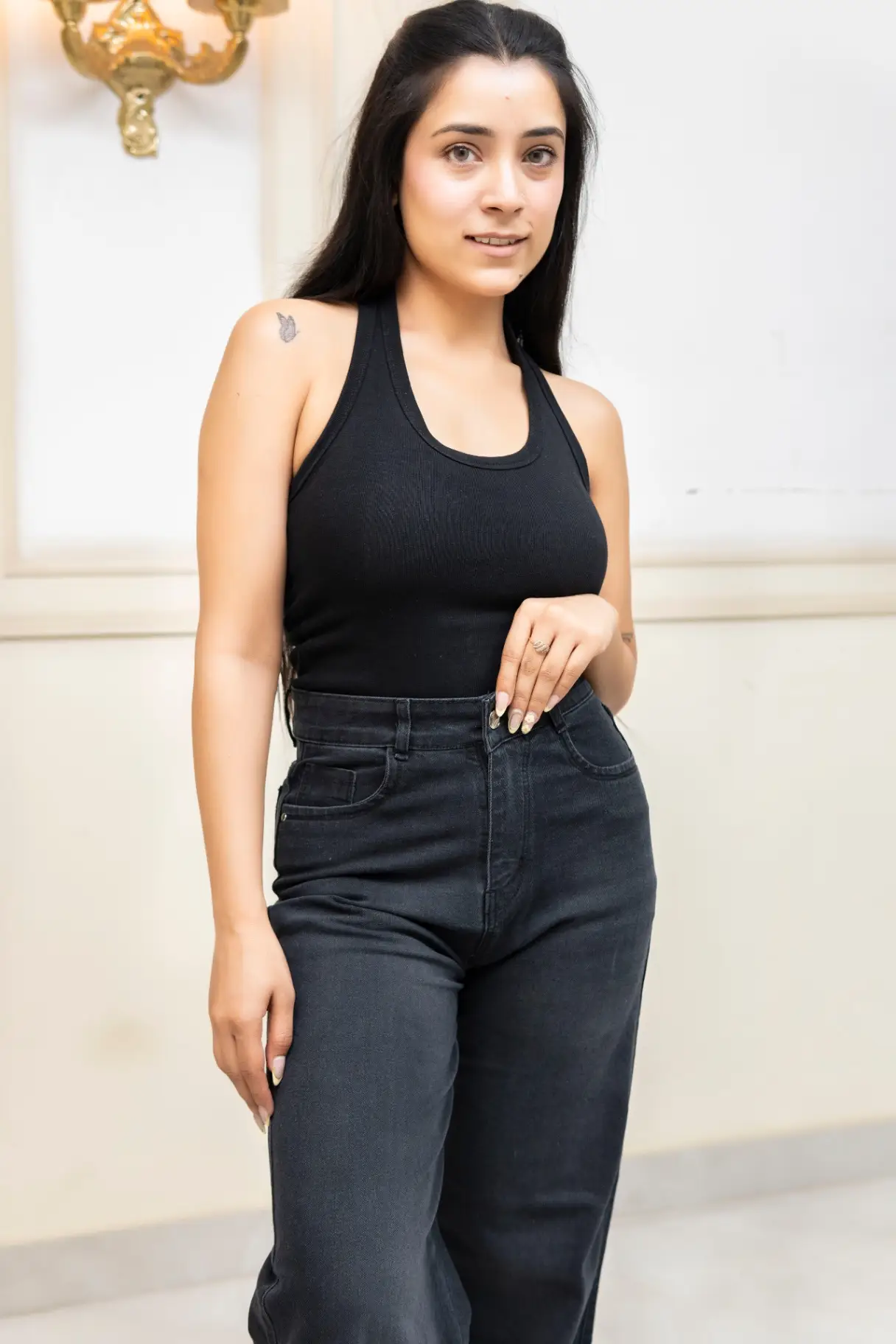 High-Rise Wide-Leg Jeans in Dark Charcoal Wash view 3