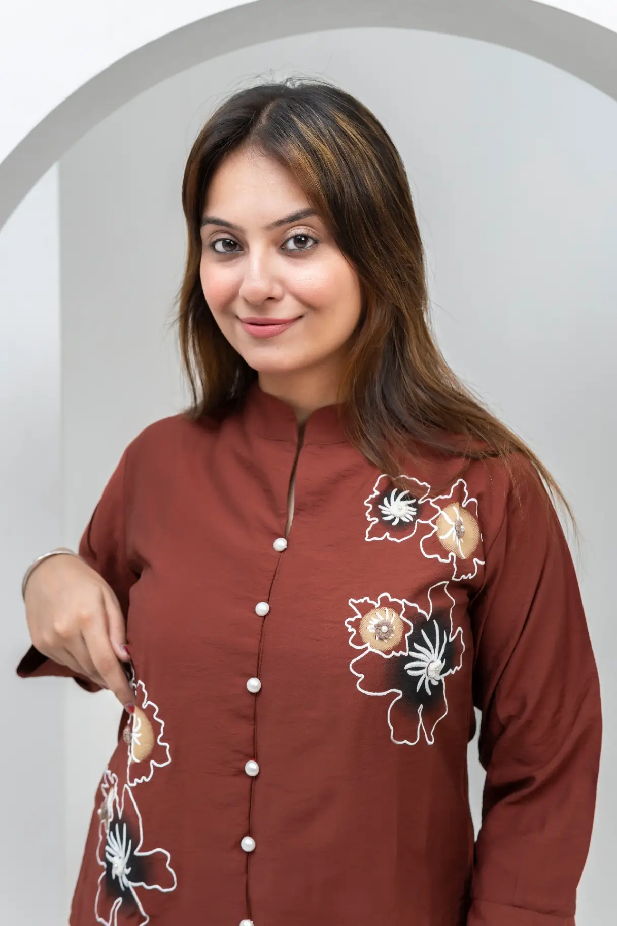 Terracotta Top with Mixed Floral Embroidery view 2