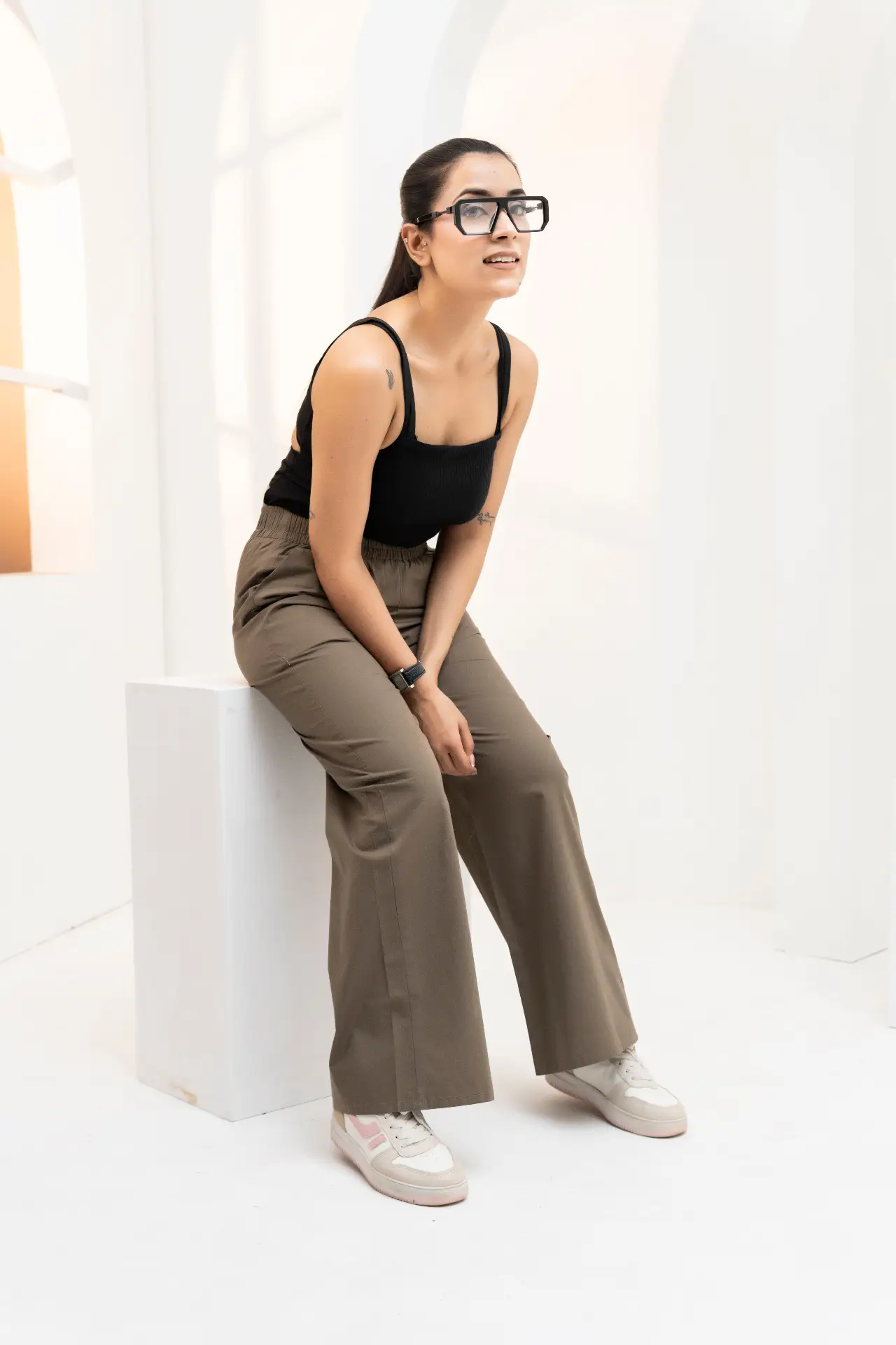 Olive Khaki Wide-Leg Cotton Trousers view 2
