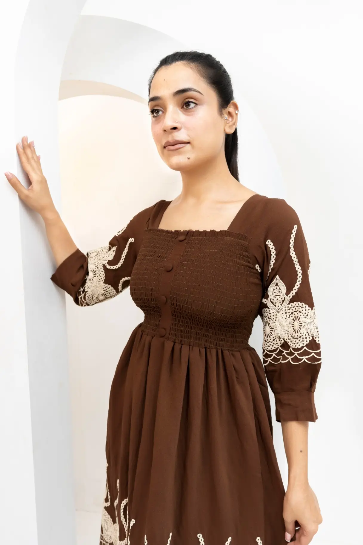 arthy Elegance Smocked Midi Dress view 2