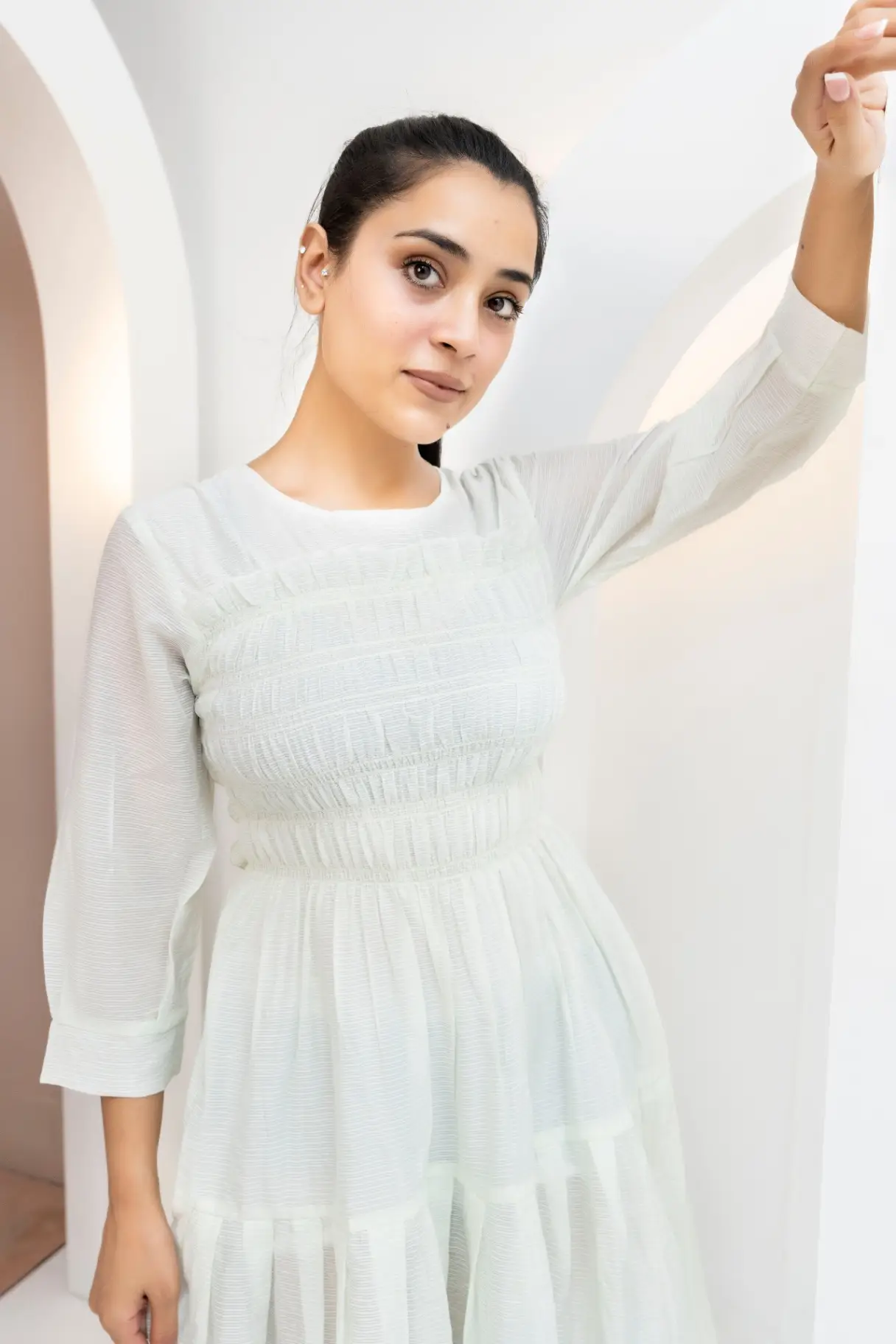Vanilla Textured Fit-and-Flare Midi Dress view 2