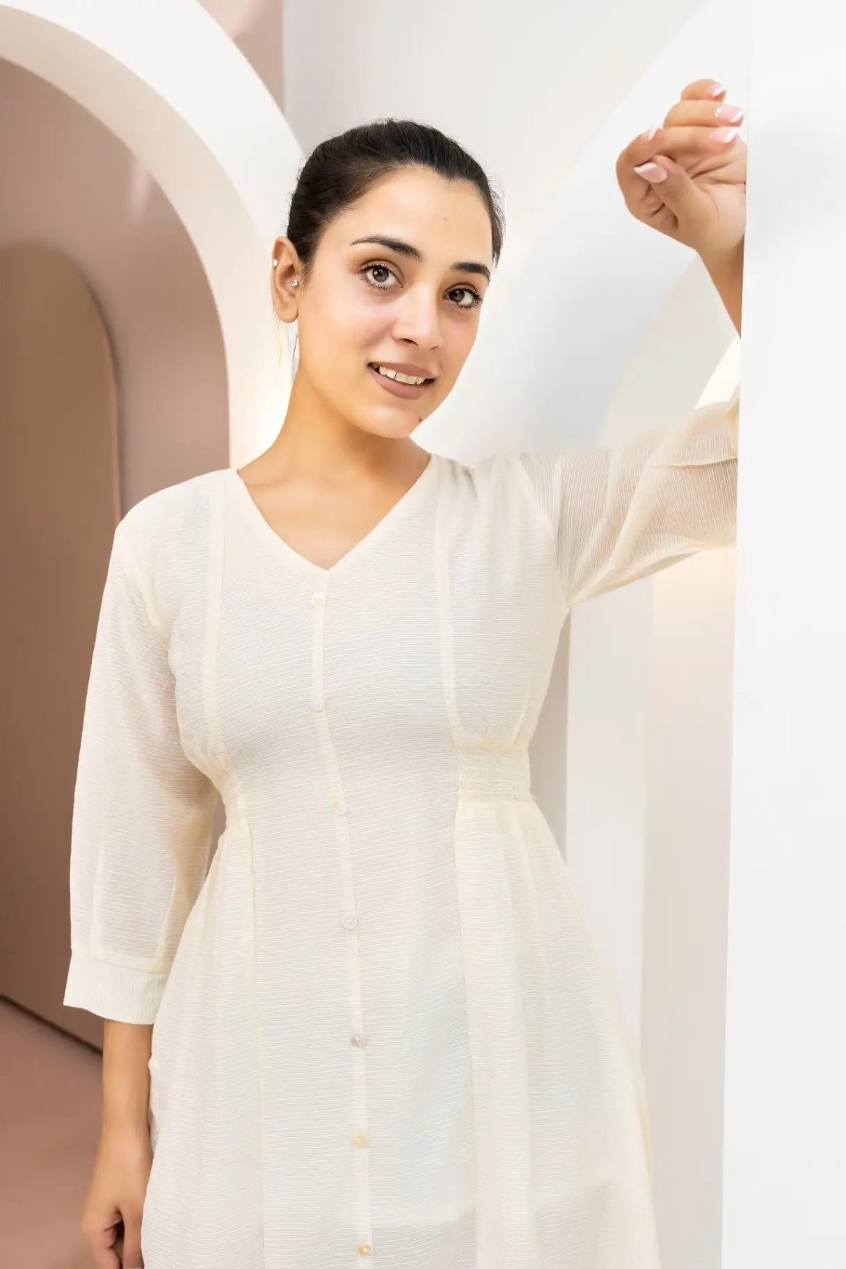Ivory Horizon Button-Down Midi Dress view 2