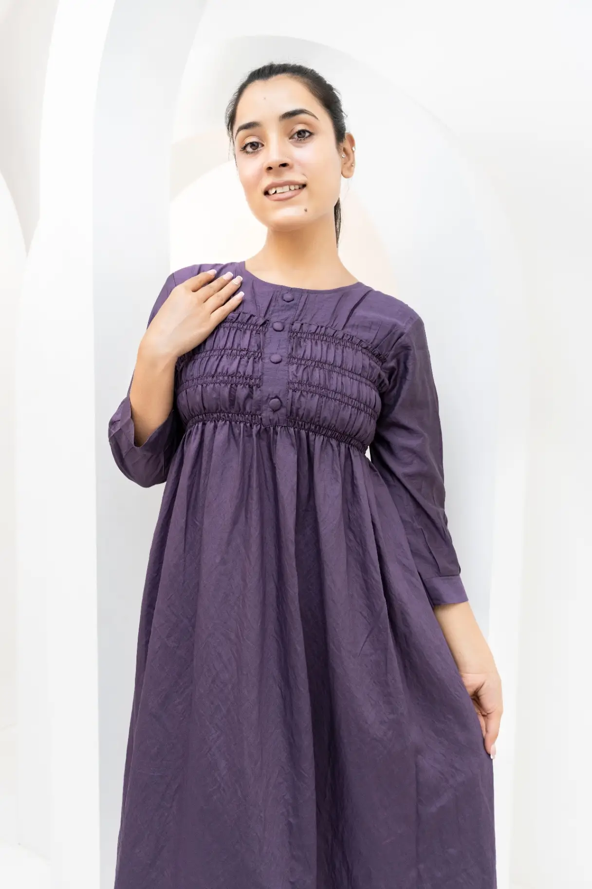 ark Mauve Textured Fit-and-Flare Midi view 2