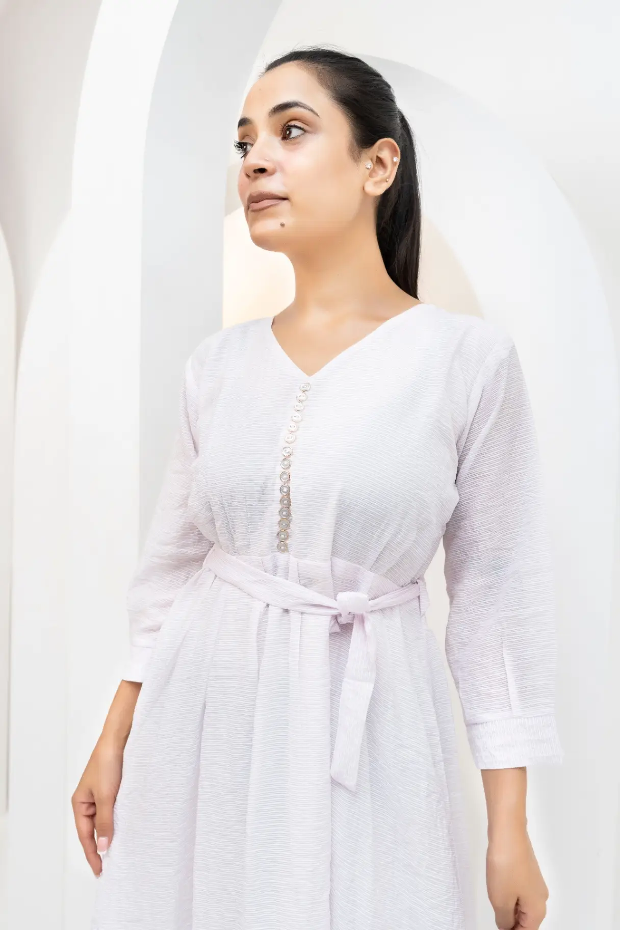 Lilac Whisper Belted A-Line Midi Dress view 2