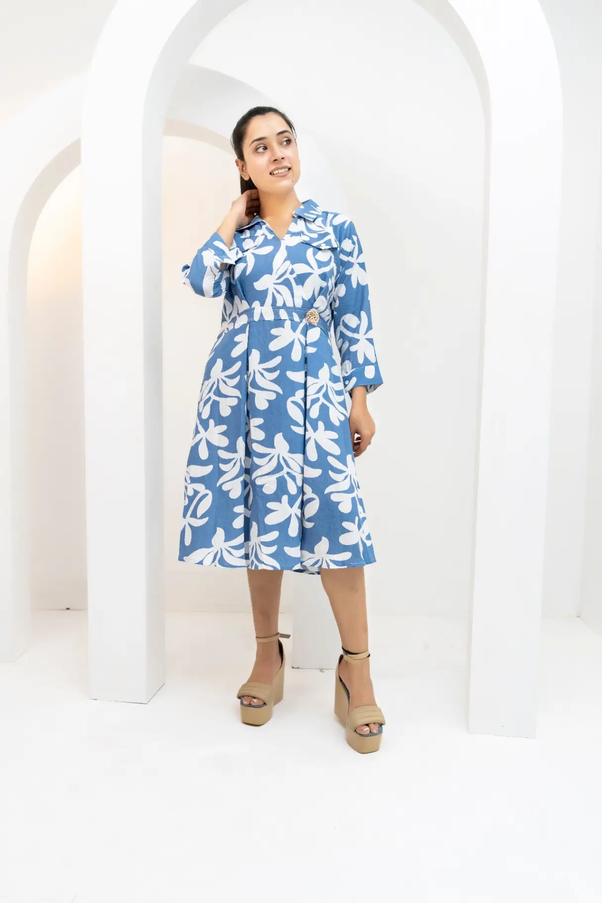 Cornflower Botanic Buckled Midi Dress