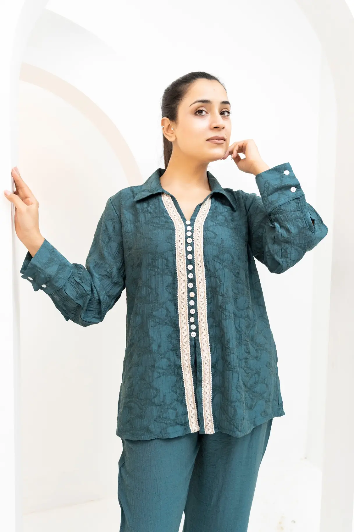 Teal Horizon Lace-Trimmed Co-Ord Set view 2