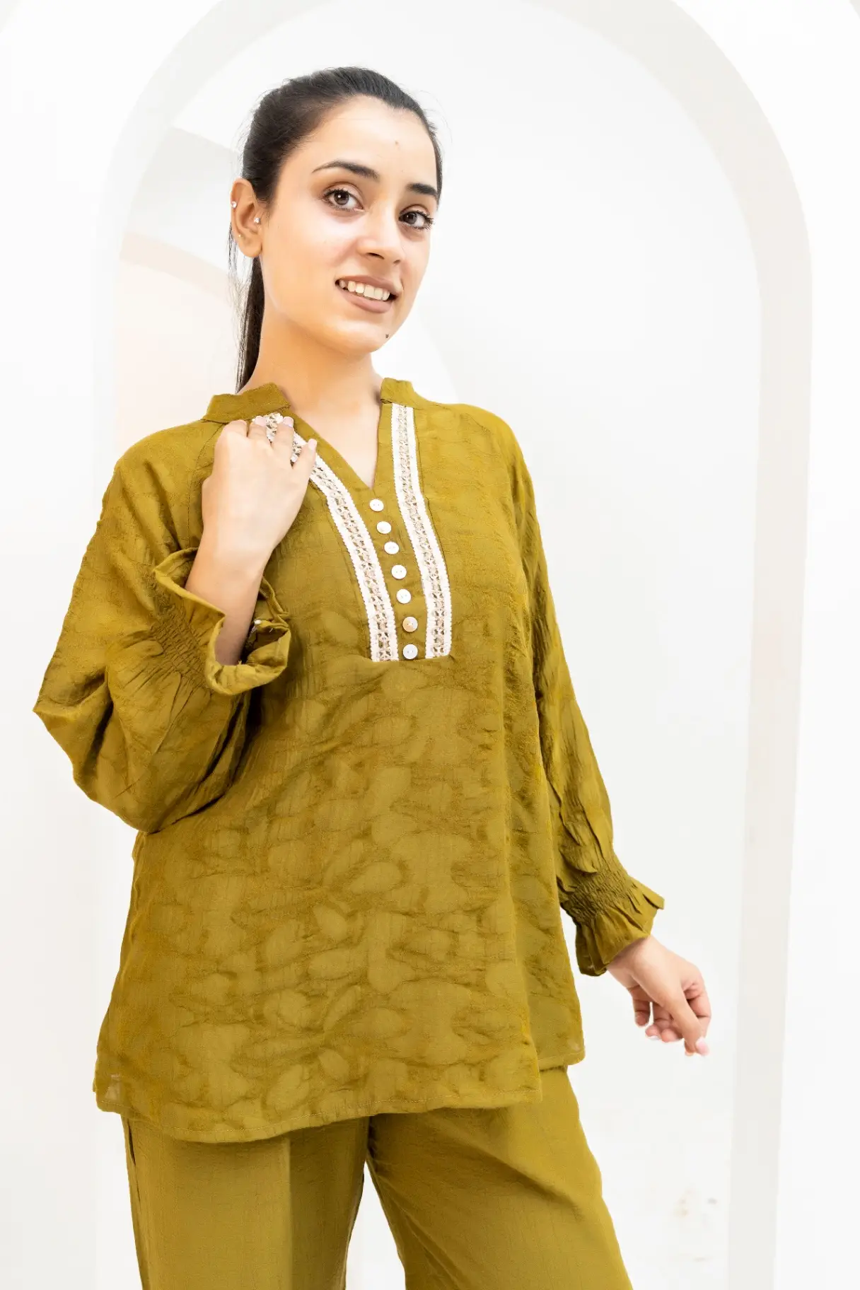 Olive Horizon Lace-Panel Co-Ord Set view 2
