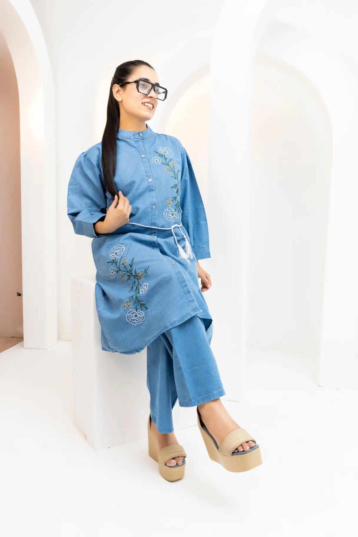 Indigo Meadow Embroidered Tunic Co-Ord Set
