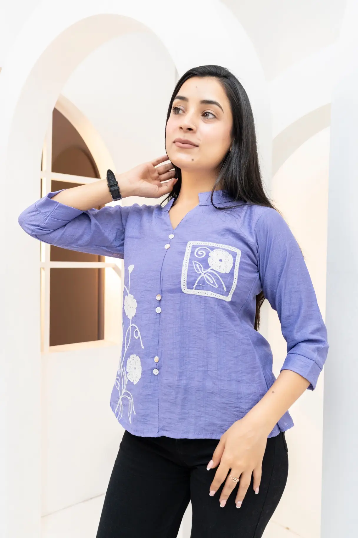 Periwinkle Meadow Embroidered Tunic Top view 2