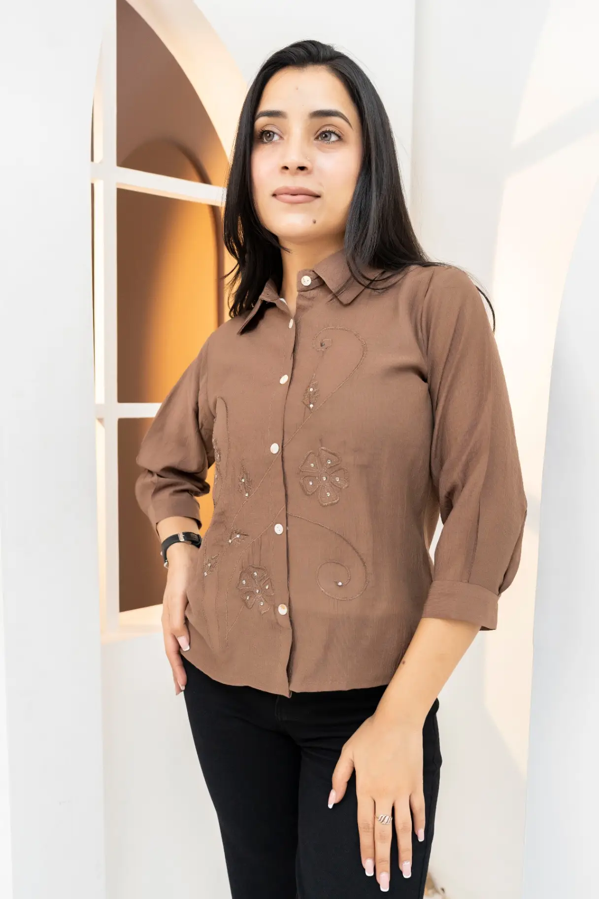 Chestnut Meadow Embroidered Shirt Top view 2