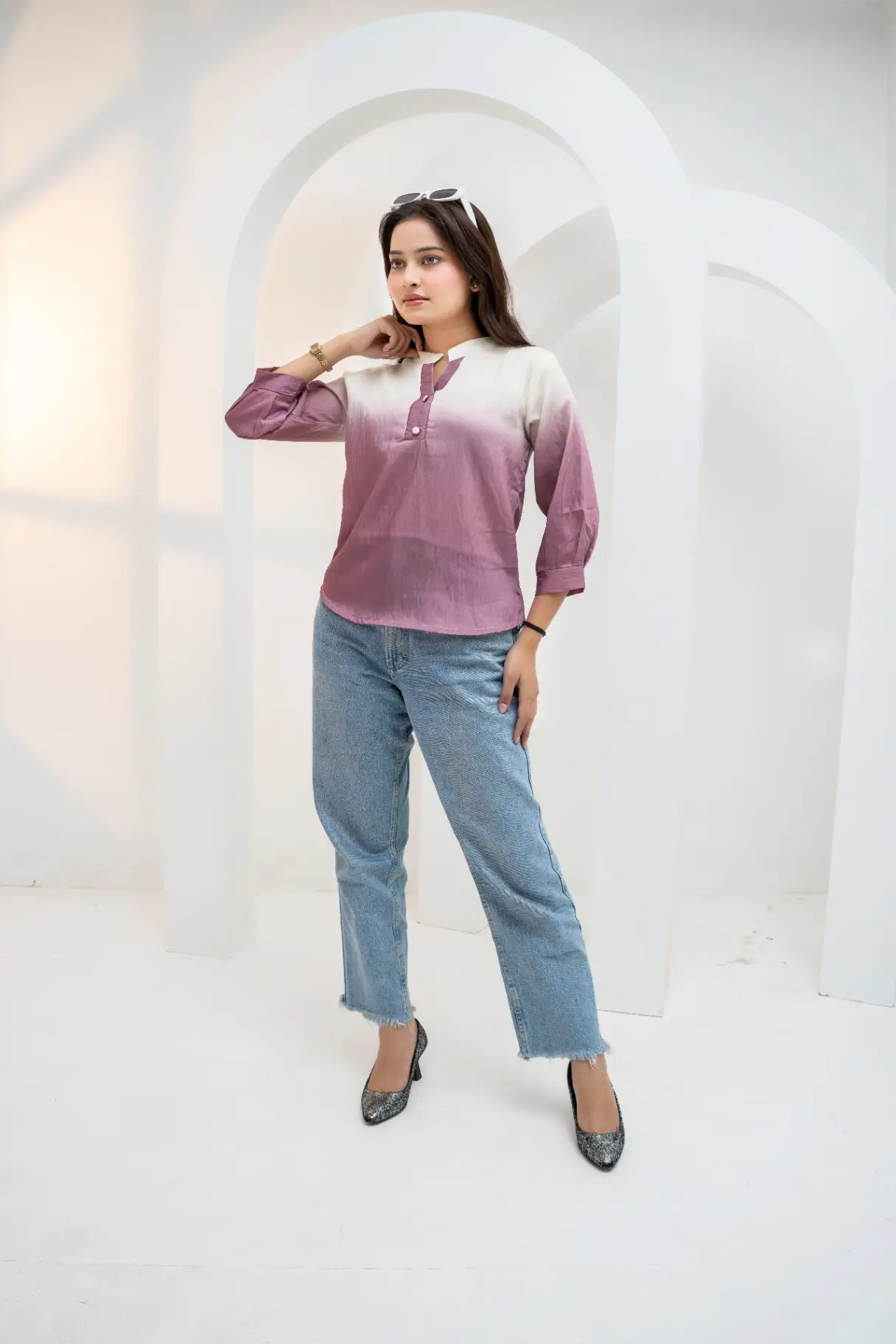 Ivory to Plum Purple Ombré Tunic Top