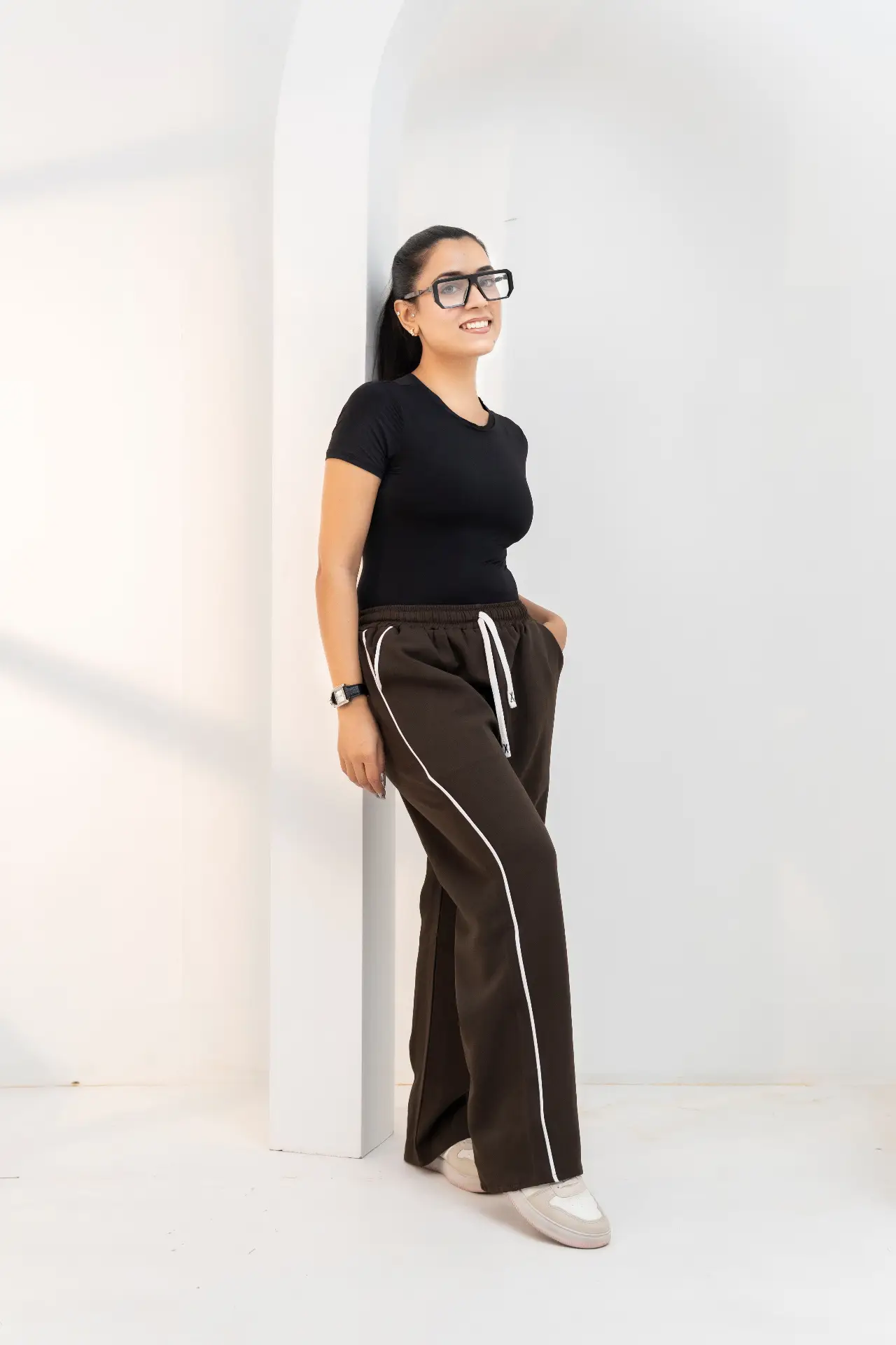 Dark Chocolate Contrast Drawstring Trousers