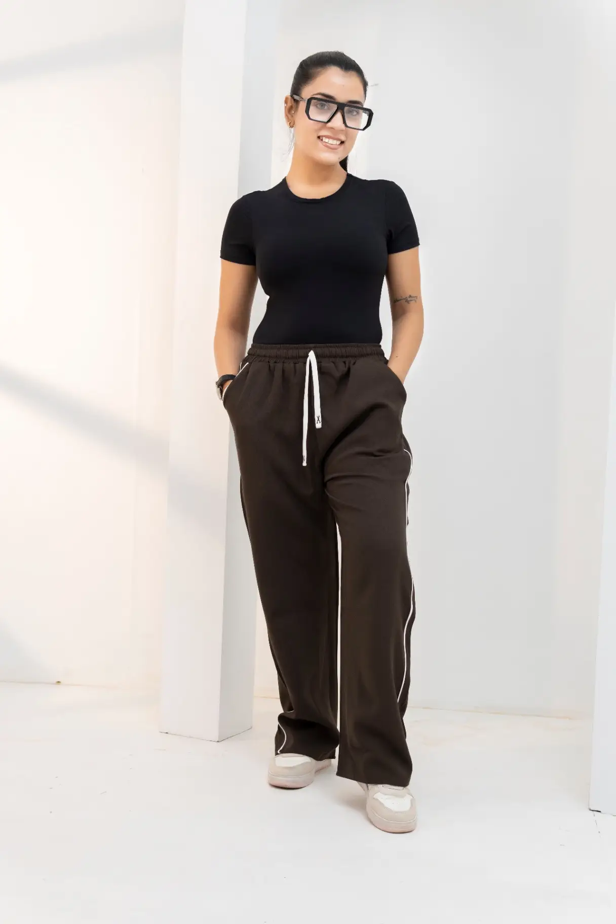Dark Chocolate Contrast Drawstring Trousers view 2