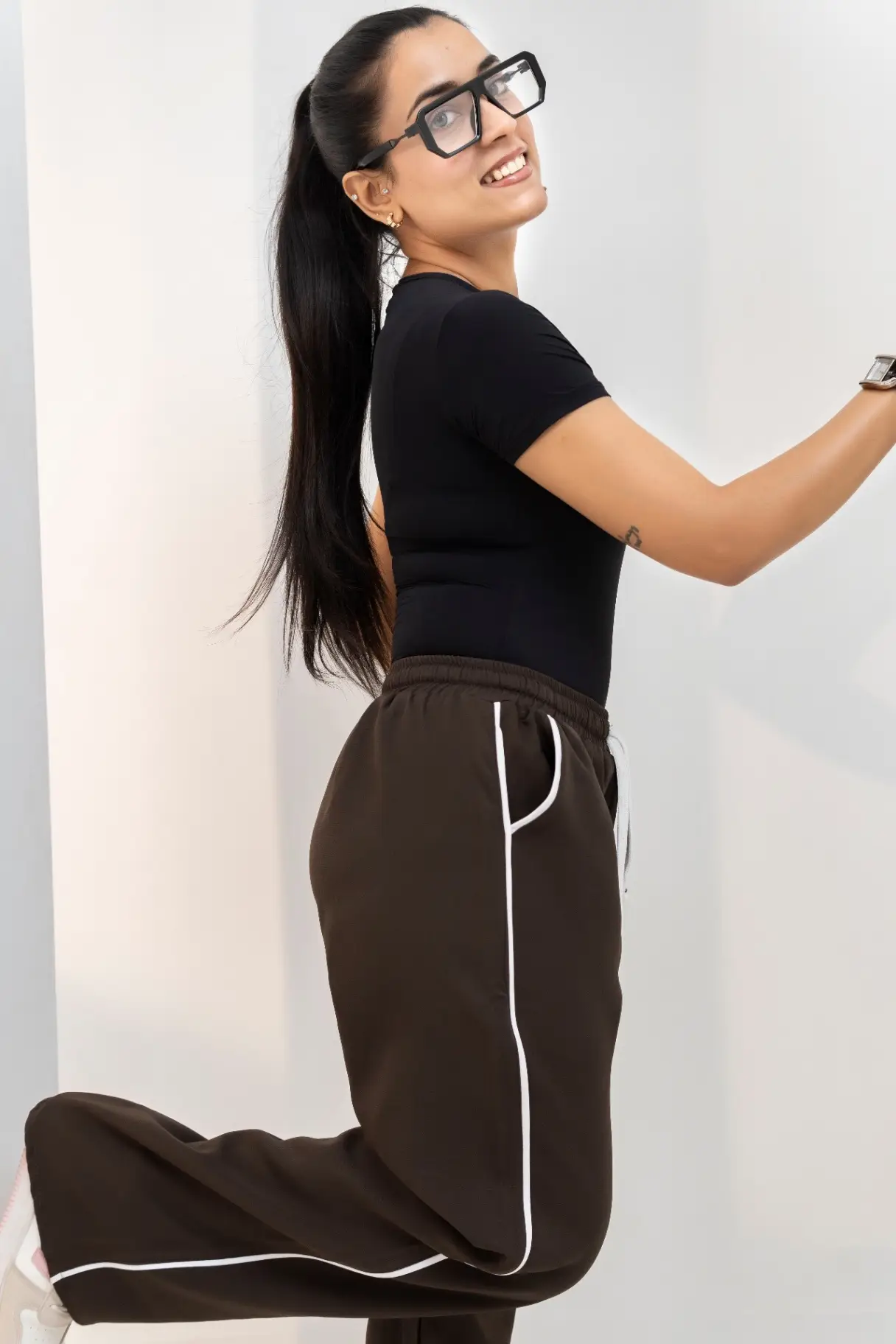 Dark Chocolate Contrast Drawstring Trousers view 3