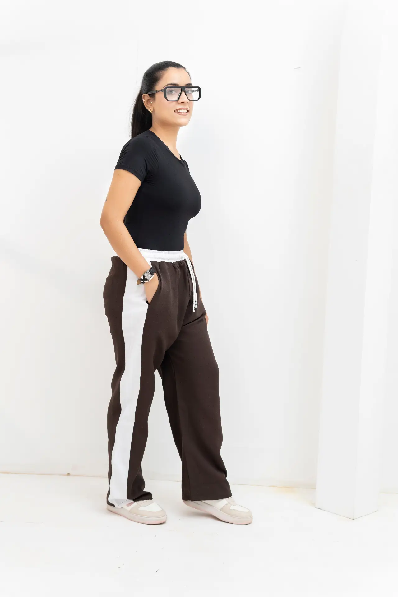 Dark Chocolate Retro Track-Style Trousers view 2