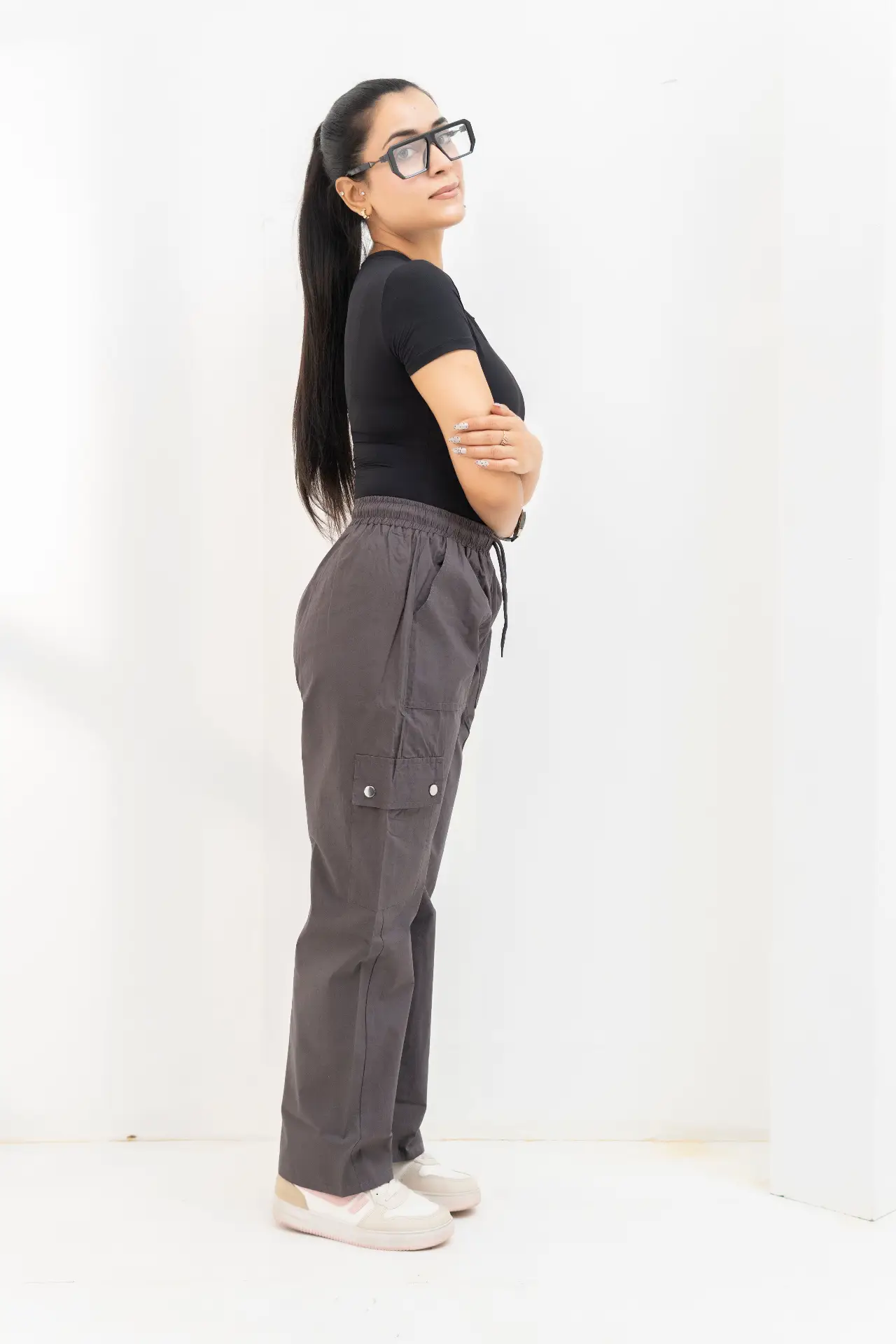 Charcoal Grey Wide-Leg Cargo Trousers view 2