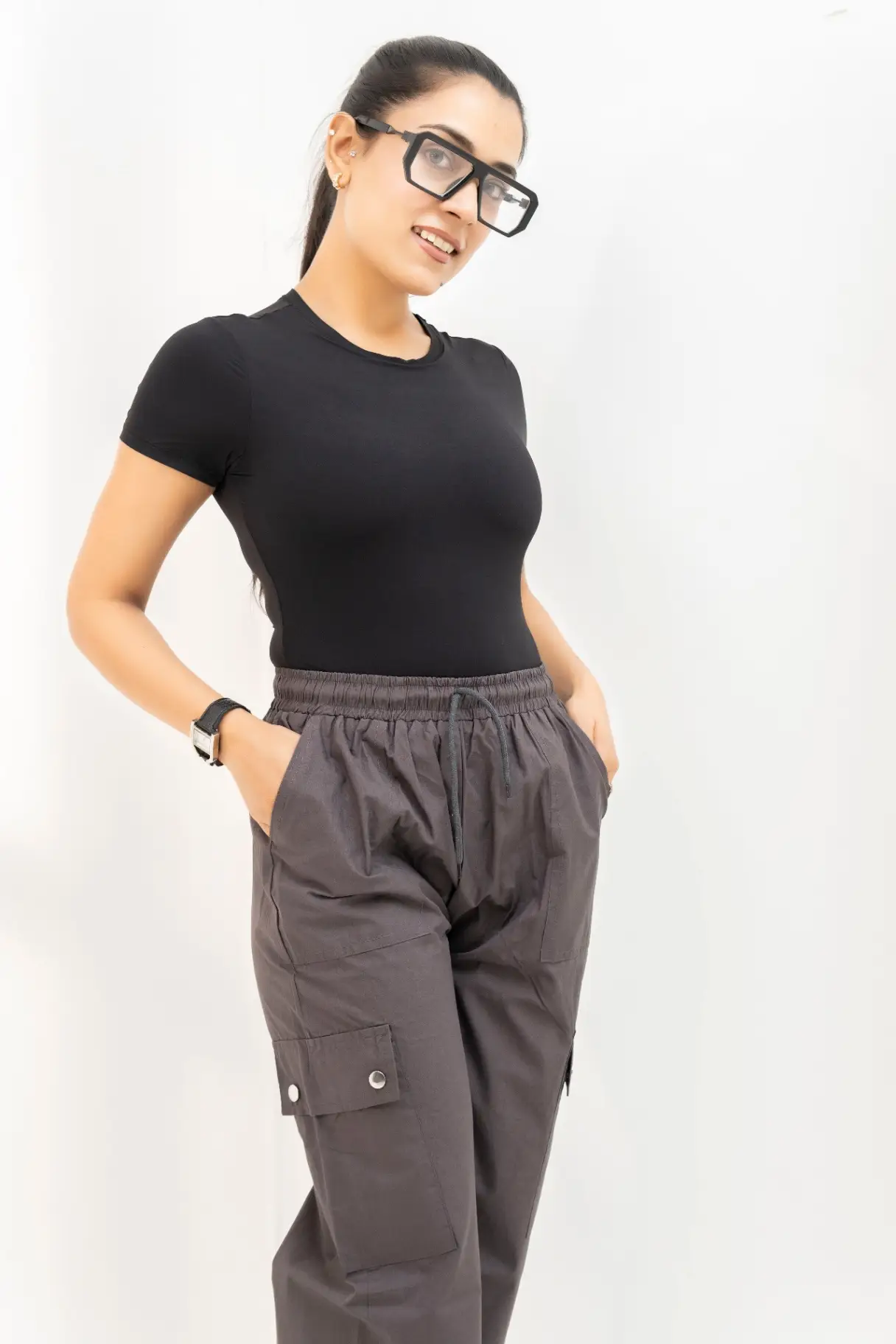 Charcoal Grey Wide-Leg Cargo Trousers view 3