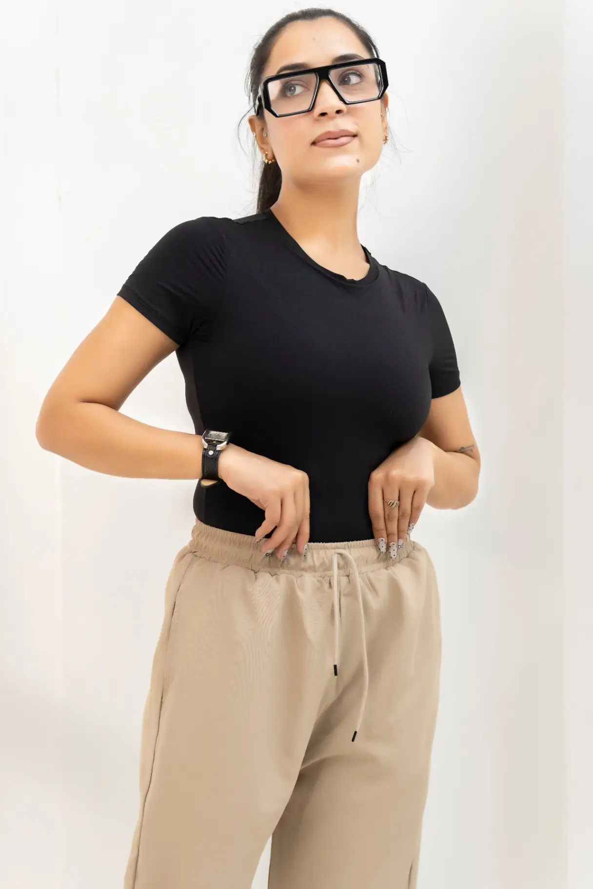 Sand Beige Wide-Leg Woven Trousers view 3
