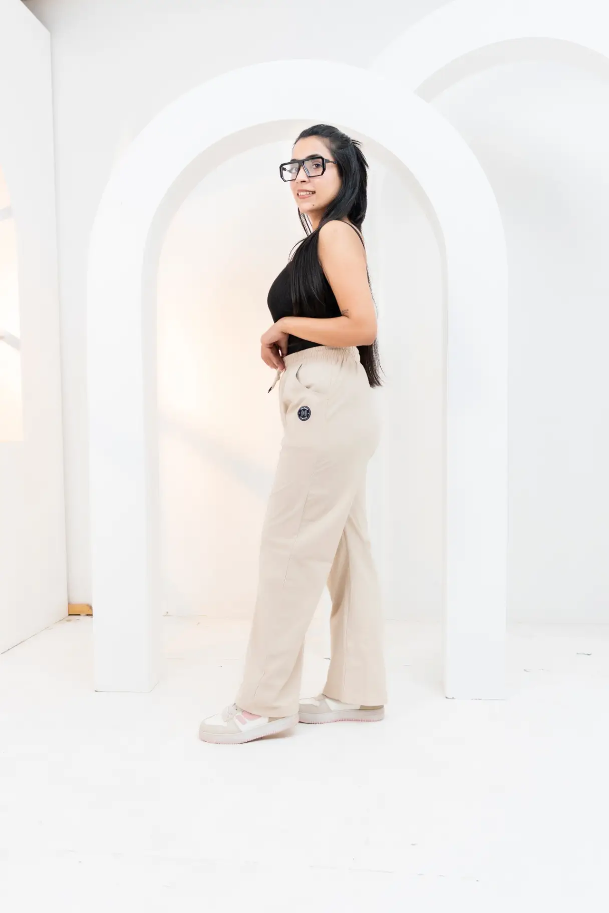 Urban Chill Loose-Fit Cotton Trouser in Oatmeal Cream view 2