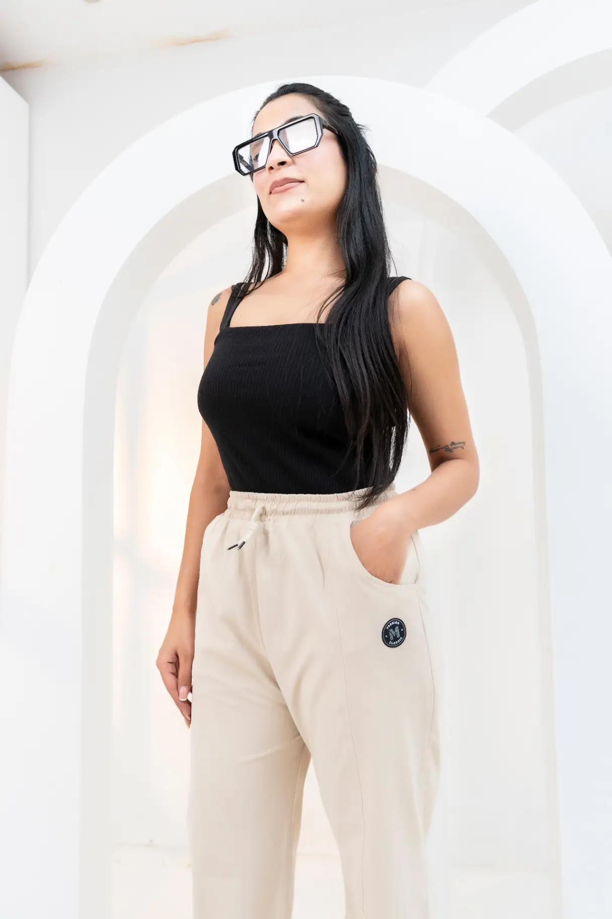 Urban Chill Loose-Fit Cotton Trouser in Oatmeal Cream view 3