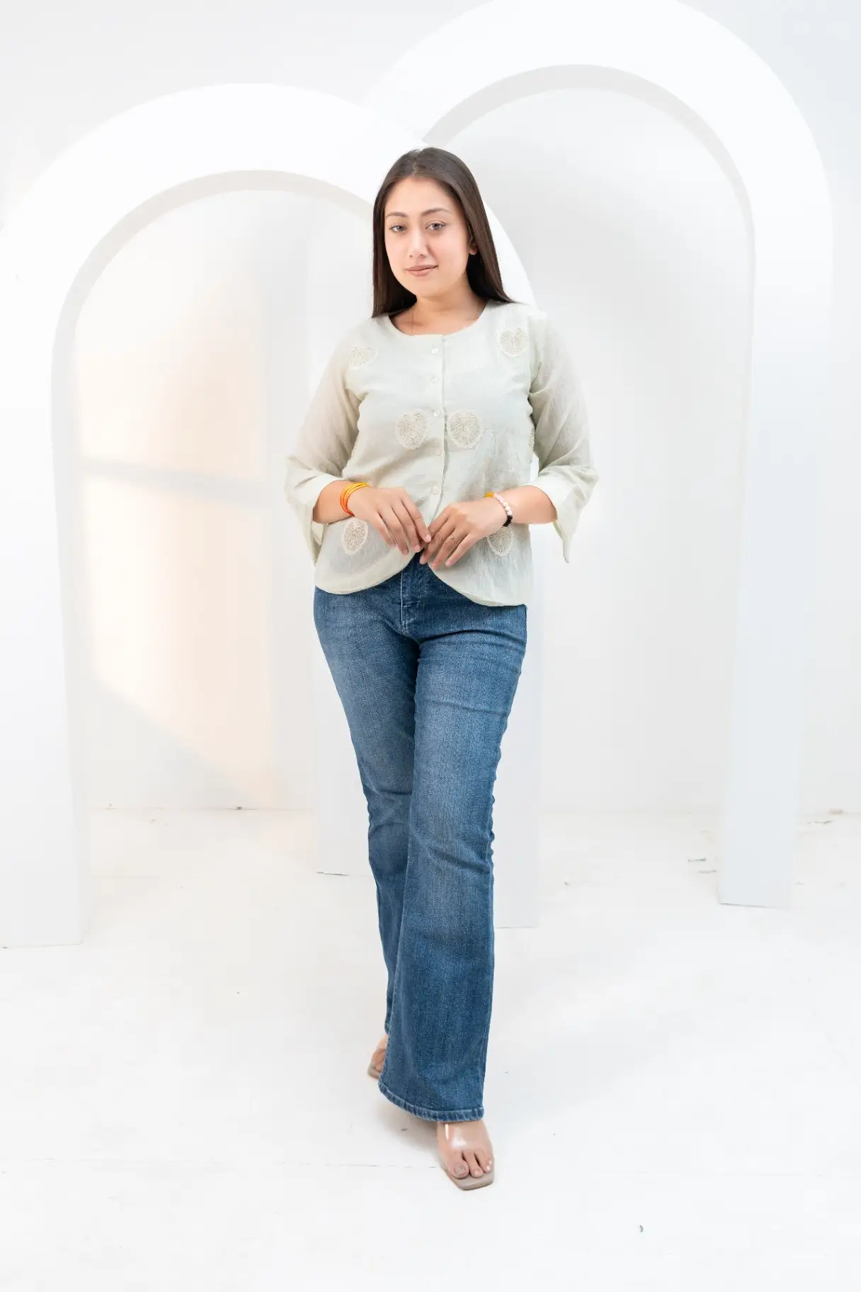 Ivory Mist Chikankari Embroidered Short Kurti Top