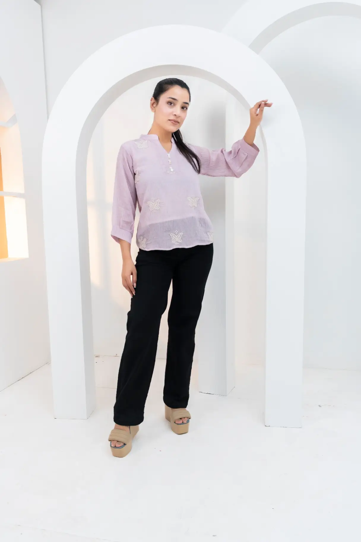 Lavender Mist Butterfly Embroidered Top