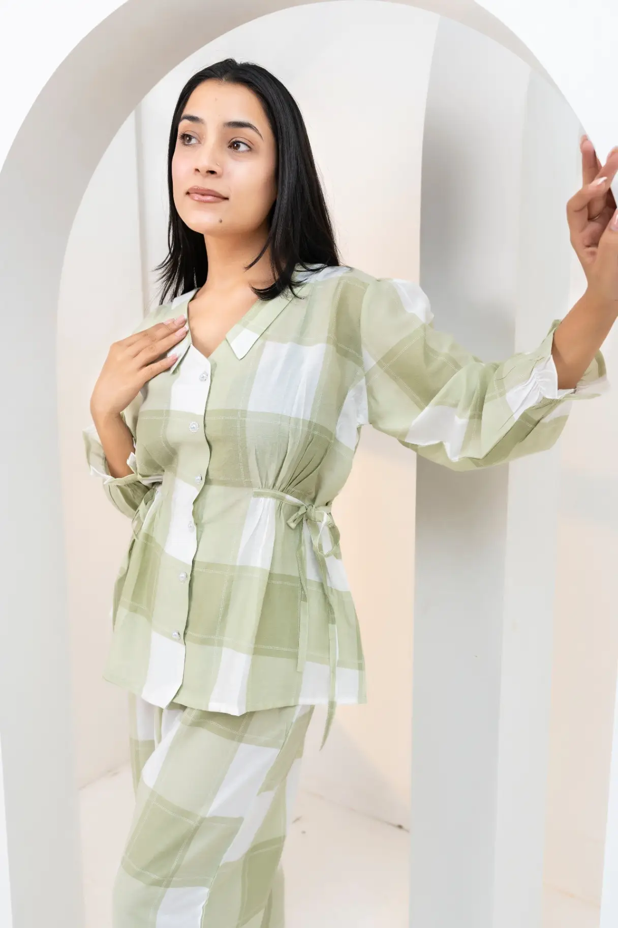 Sage Mist Gingham Check Flared Co-Ord Set view 2